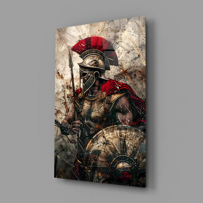 Red Crest Gladiator Shield Glass Wall Art
