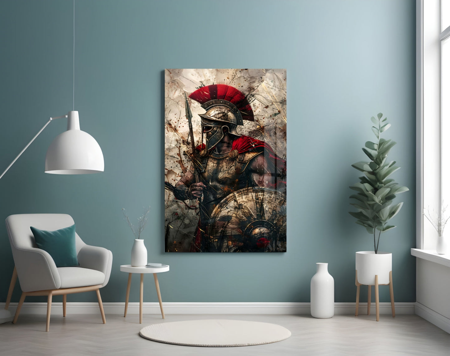 Red Crest Gladiator Shield Glass Wall Art