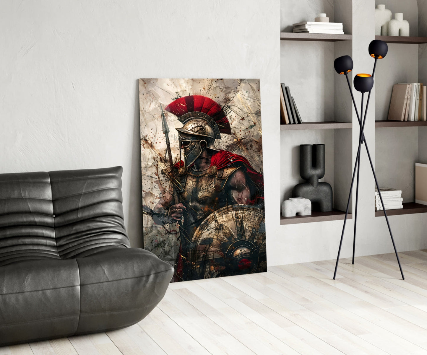 Red Crest Gladiator Shield Glass Wall Art