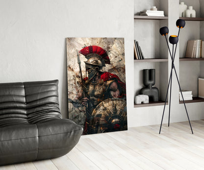 Red Crest Gladiator Shield Glass Wall Art