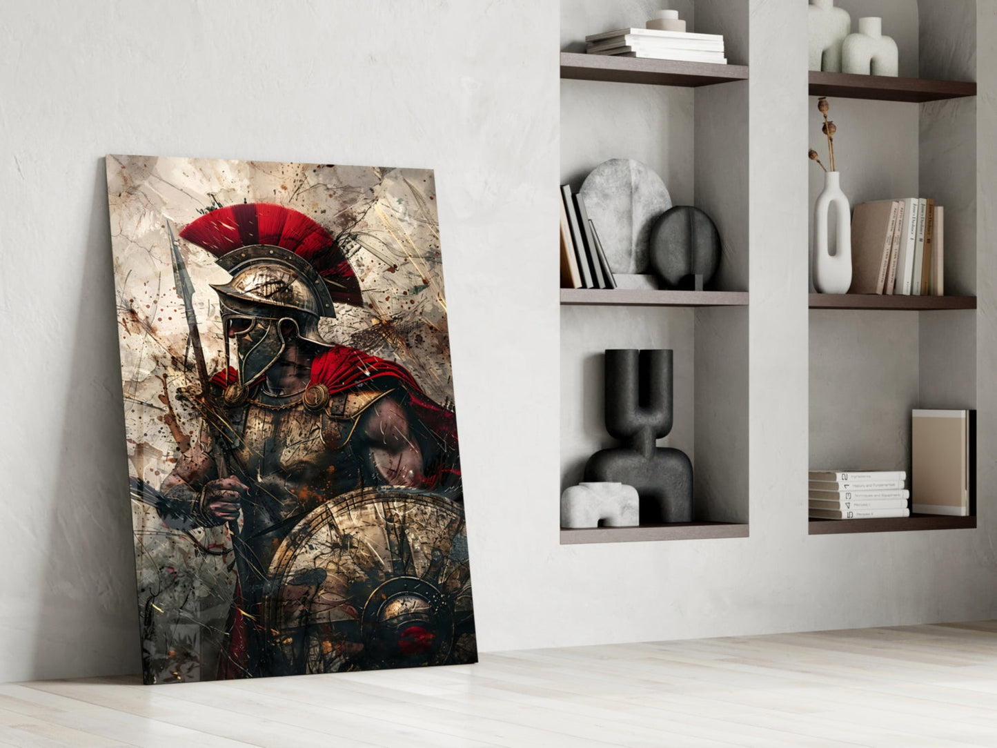 Red Crest Gladiator Shield Glass Wall Art