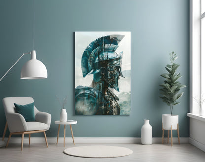 Teal Spartan Helmet Profile Glass Wall Art