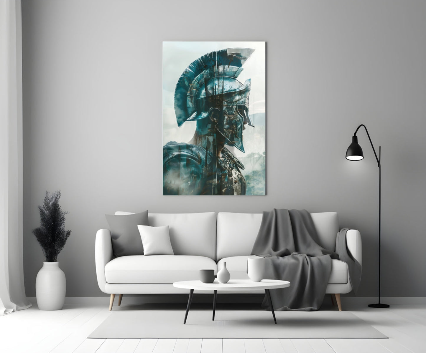 Teal Spartan Helmet Profile Glass Wall Art