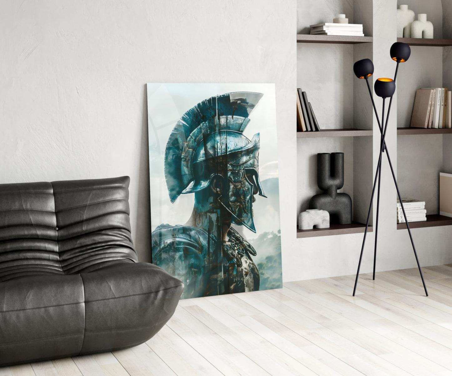 Teal Spartan Helmet Profile Glass Wall Art