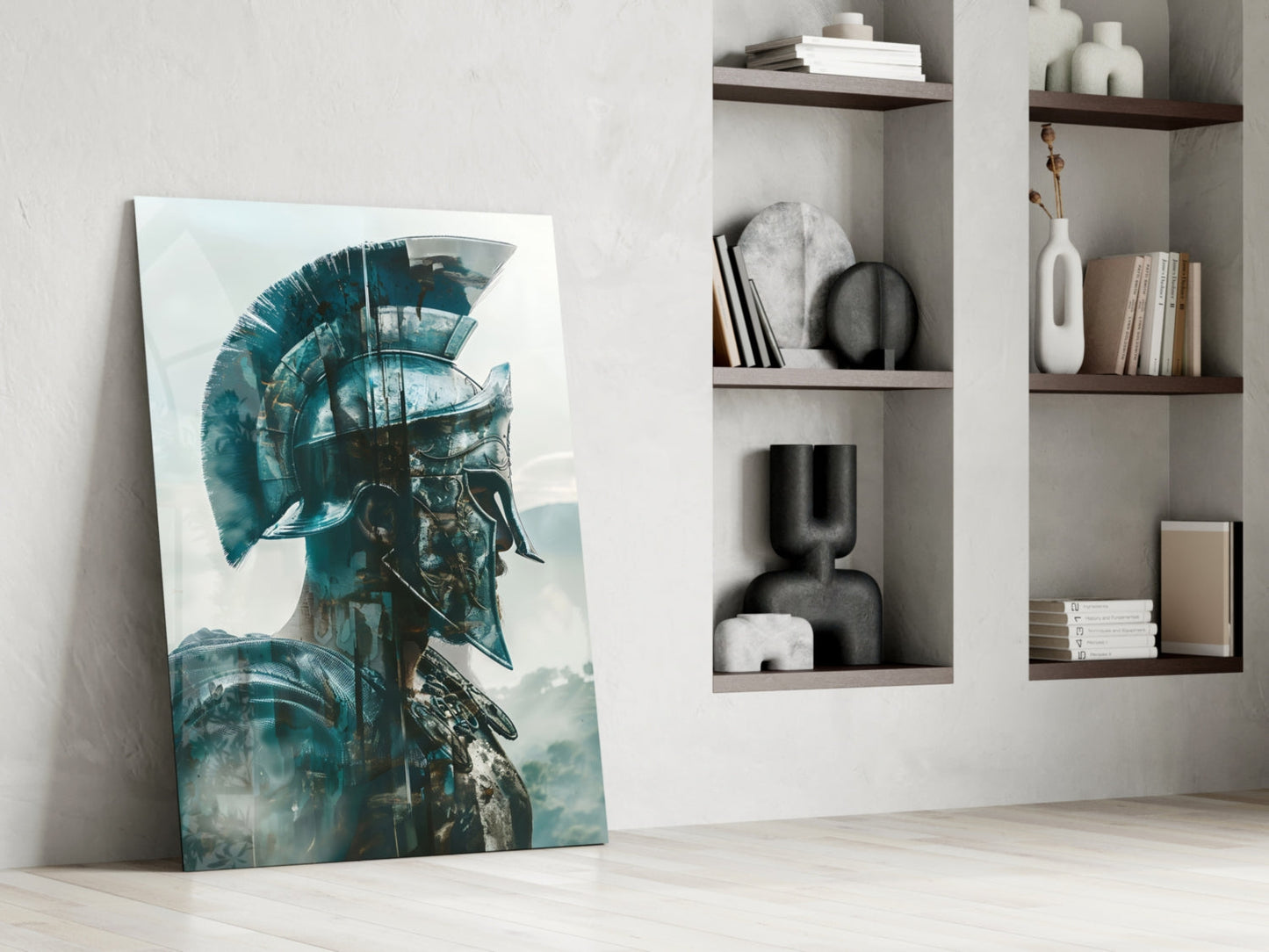 Teal Spartan Helmet Profile Glass Wall Art