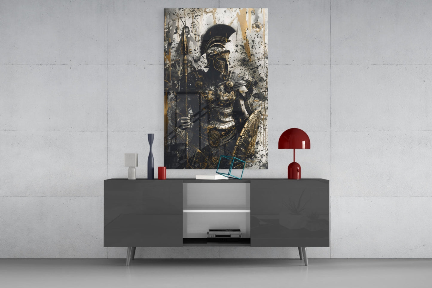 Black Gold Roman Centurion Glass Wall Art