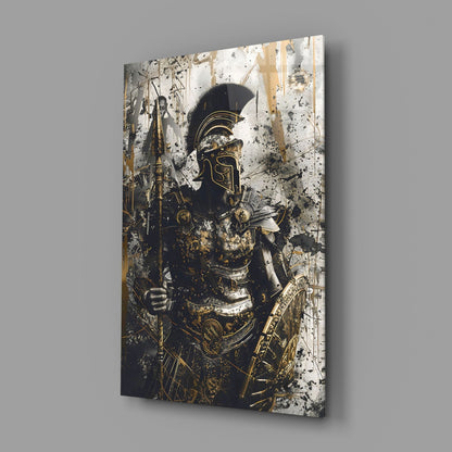 Black Gold Roman Centurion Glass Wall Art
