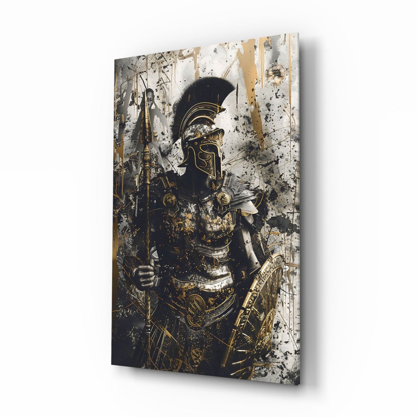 Black Gold Roman Centurion Glass Wall Art