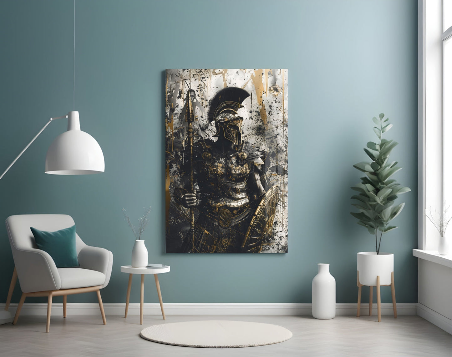 Black Gold Roman Centurion Glass Wall Art