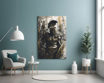 Black Gold Roman Centurion Glass Wall Art