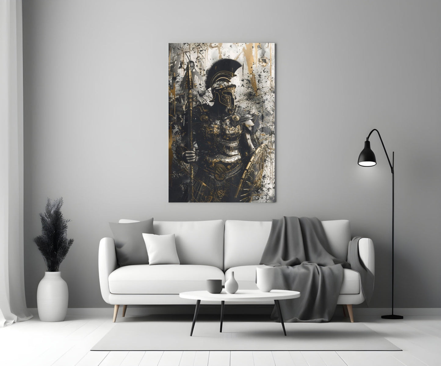 Black Gold Roman Centurion Glass Wall Art
