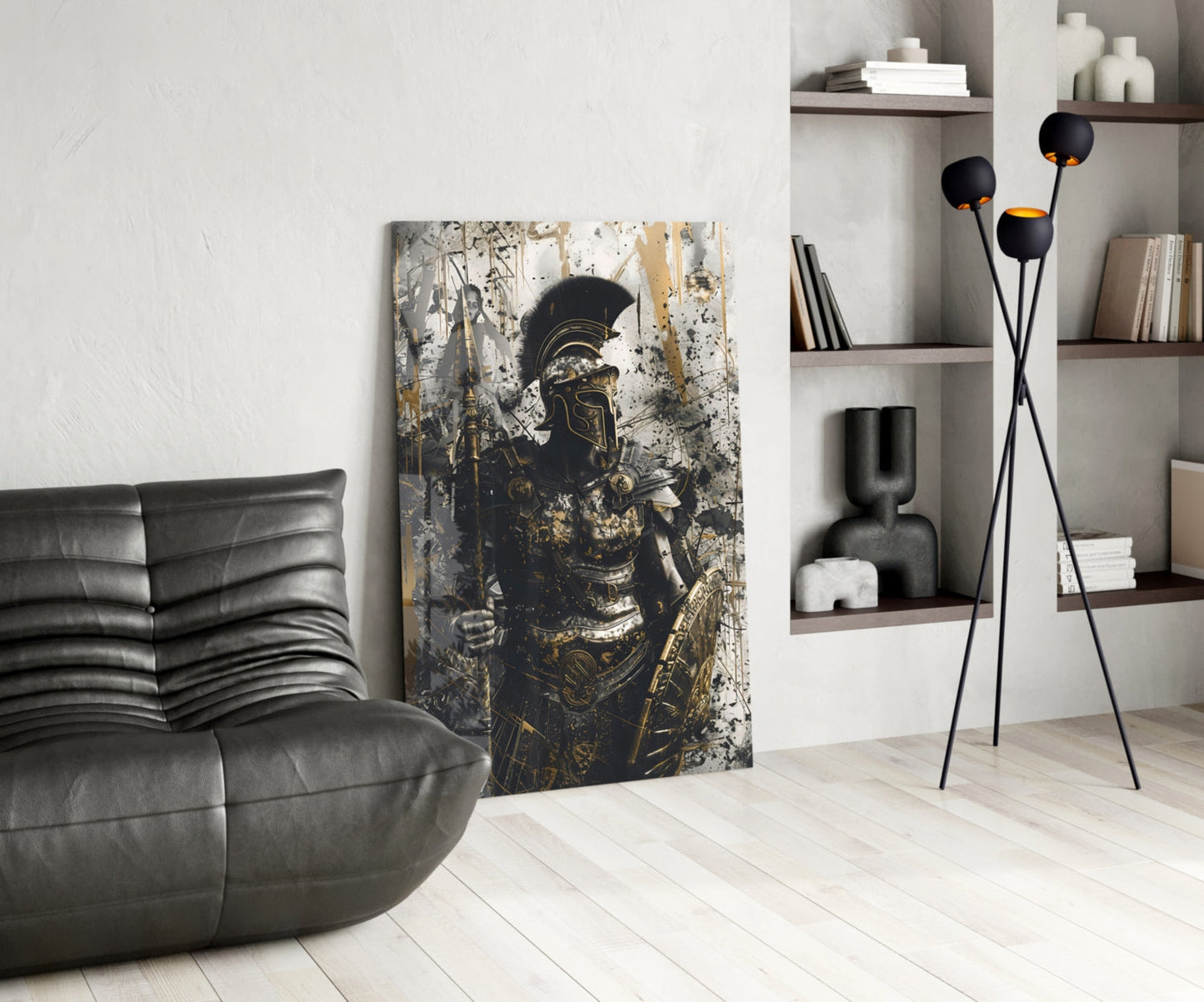 Black Gold Roman Centurion Glass Wall Art