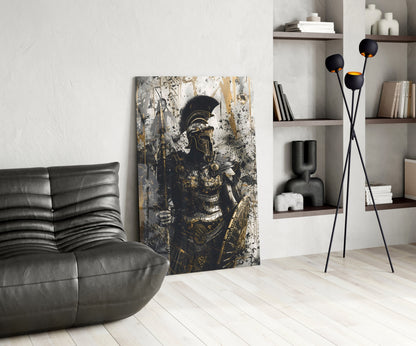 Black Gold Roman Centurion Glass Wall Art
