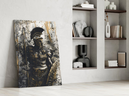 Black Gold Roman Centurion Glass Wall Art