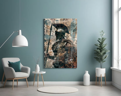 Spartan Spear and Round Shield Glass Wall Art
