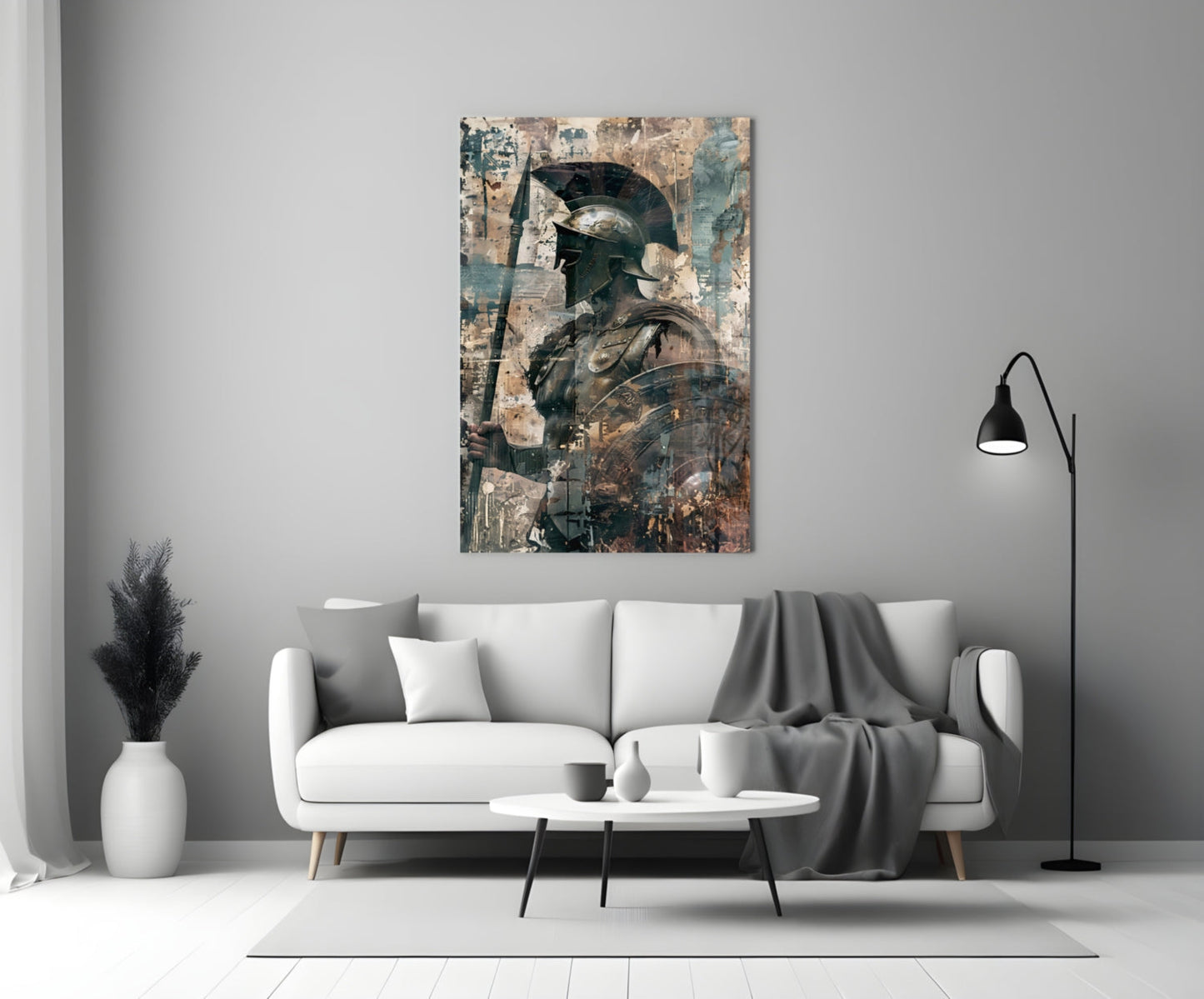 Spartan Spear and Round Shield Glass Wall Art