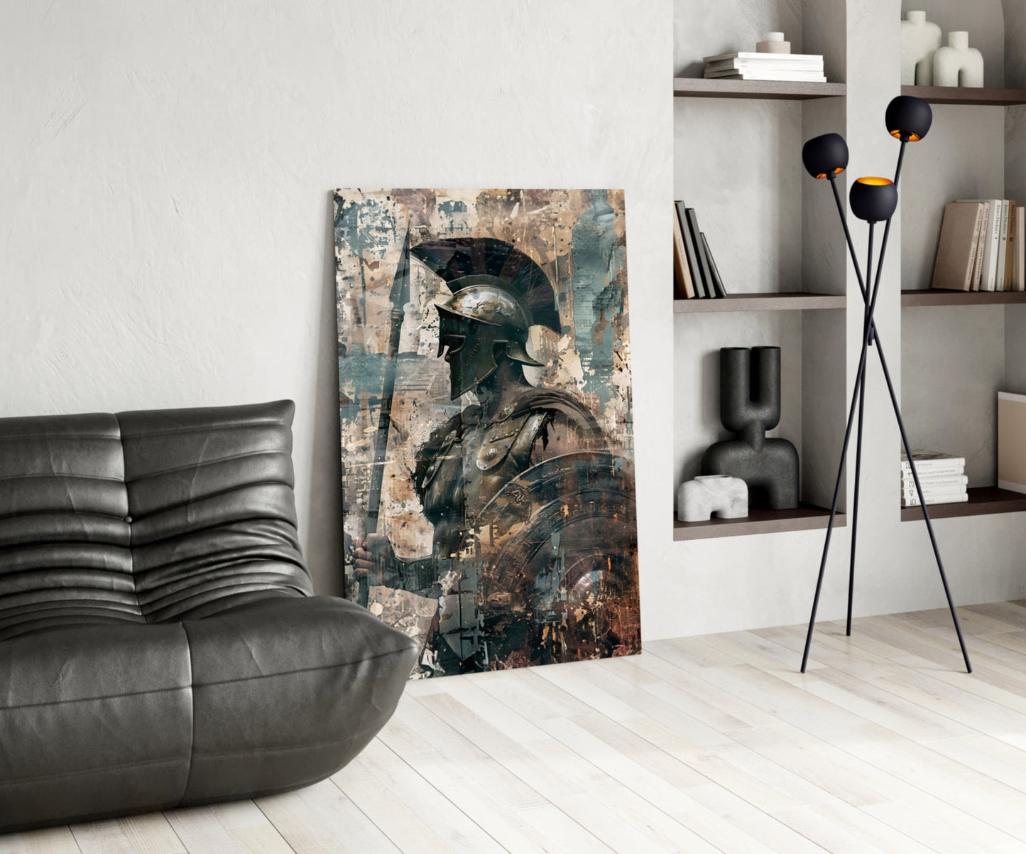 Spartan Spear and Round Shield Glass Wall Art