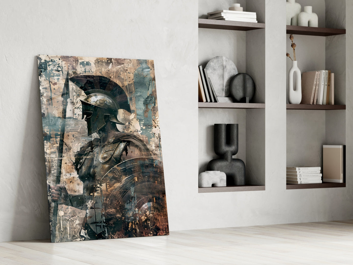 Spartan Spear and Round Shield Glass Wall Art