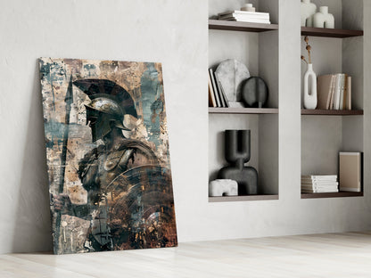 Spartan Spear and Round Shield Glass Wall Art