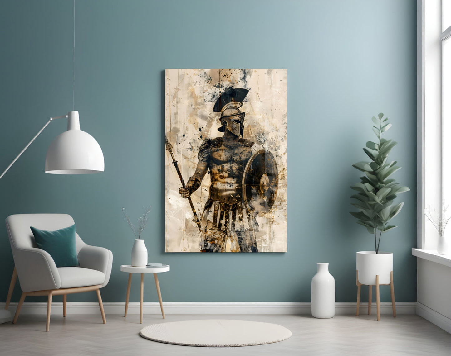 Sepia Warrior Round Shield Glass Wall Art