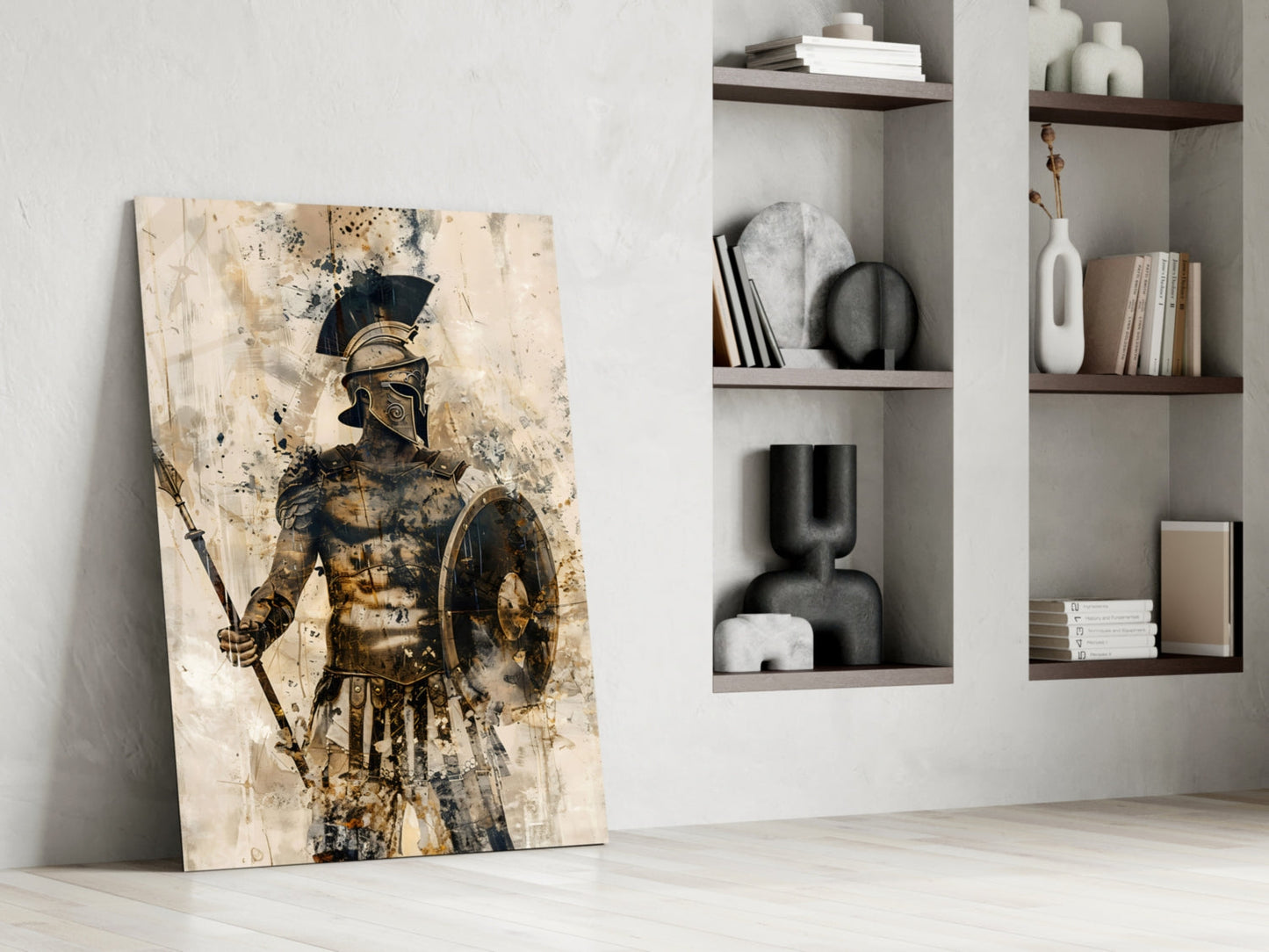 Sepia Warrior Round Shield Glass Wall Art