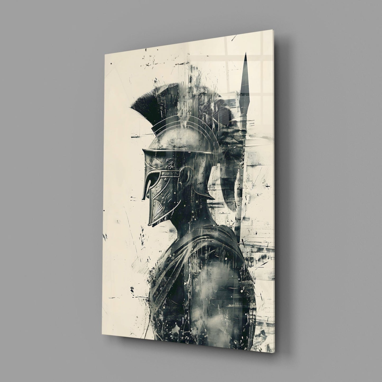 Monochrome Ink Spartan Helmet Glass Wall Art