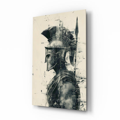 Monochrome Ink Spartan Helmet Glass Wall Art
