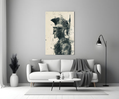 Monochrome Ink Spartan Helmet Glass Wall Art