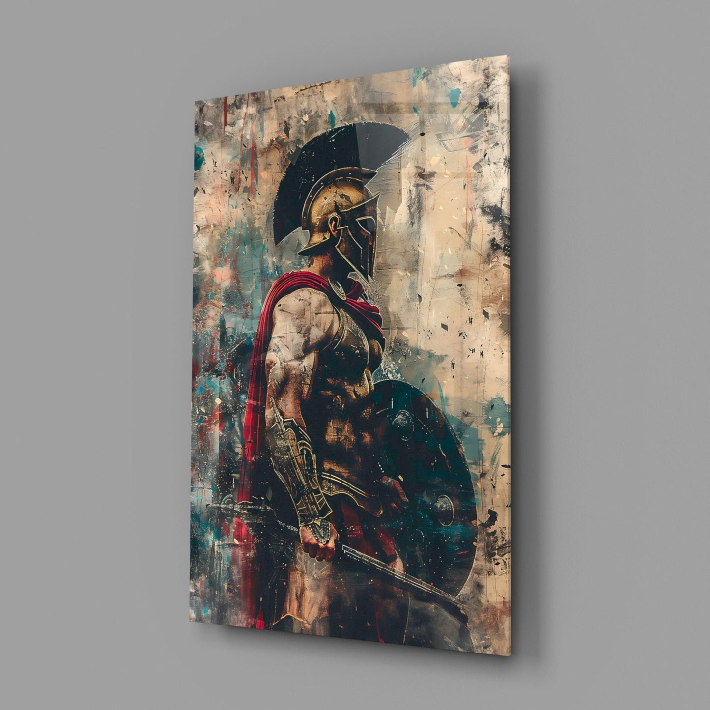 Red Caped Spartan Profile Glass Wall Art