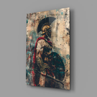 Red Caped Spartan Profile Glass Wall Art
