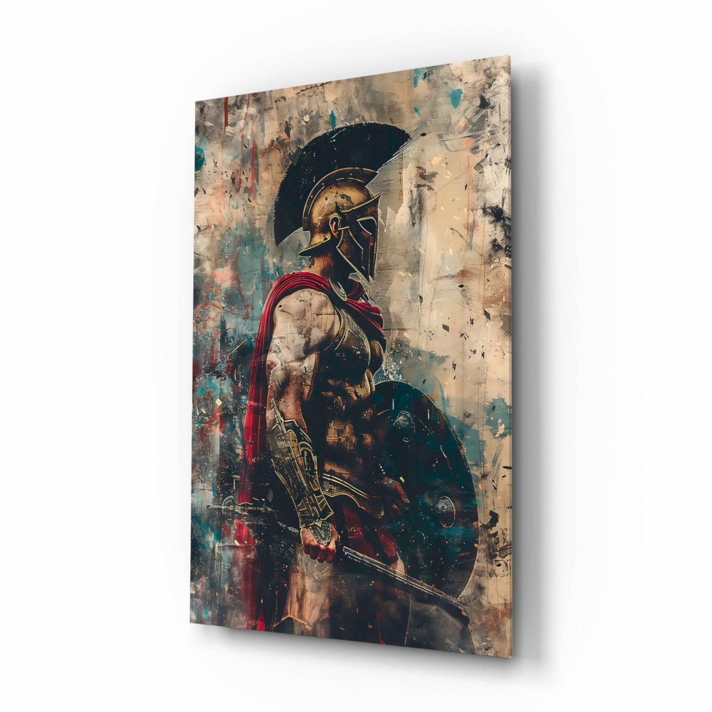 Red Caped Spartan Profile Glass Wall Art