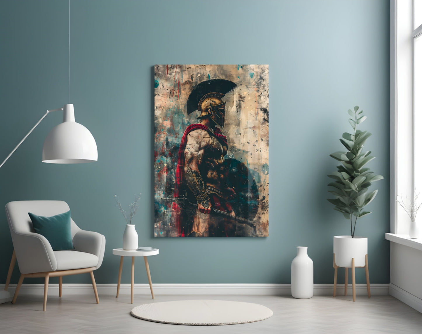 Red Caped Spartan Profile Glass Wall Art