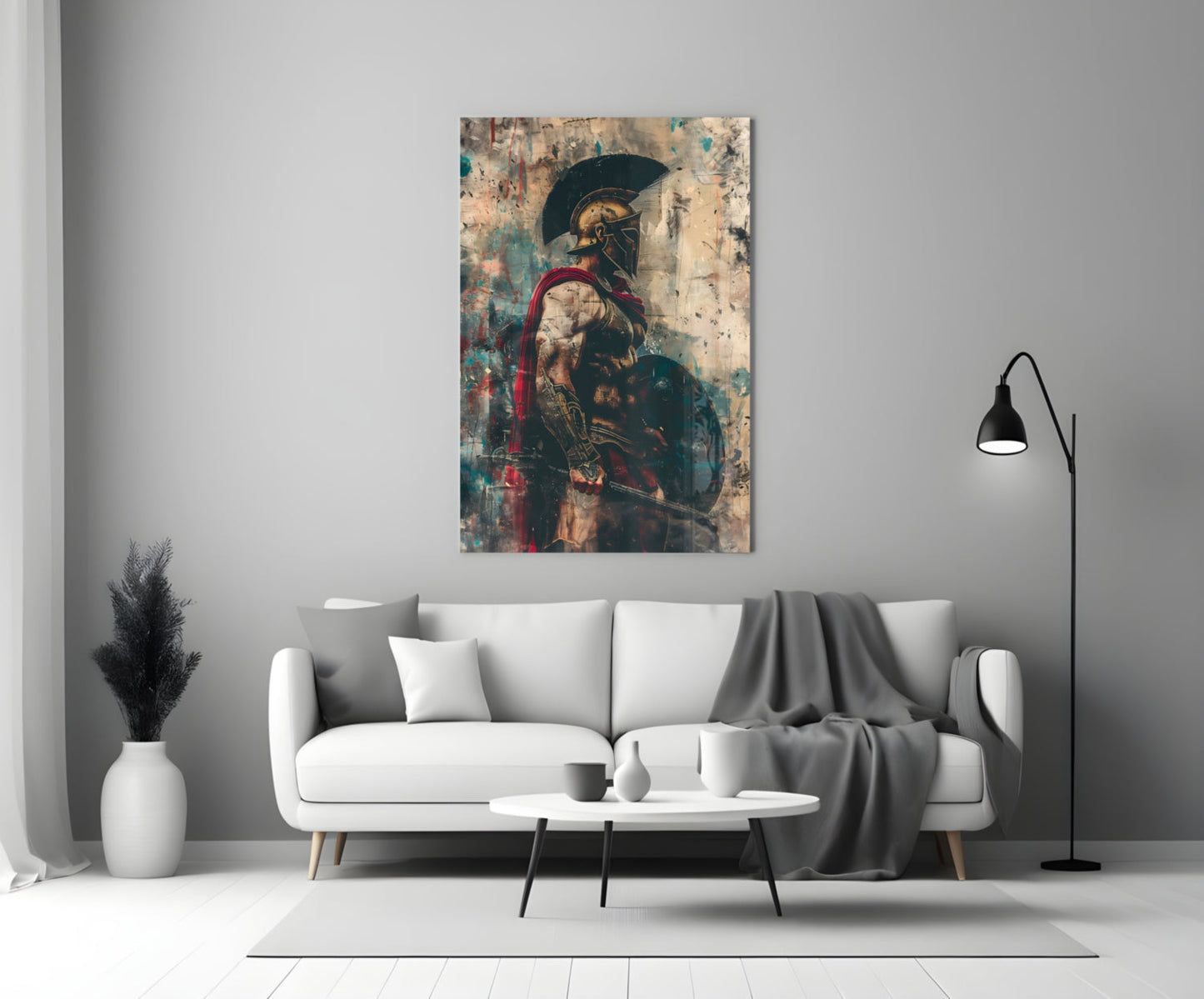 Red Caped Spartan Profile Glass Wall Art