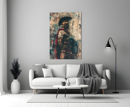 Red Caped Spartan Profile Glass Wall Art