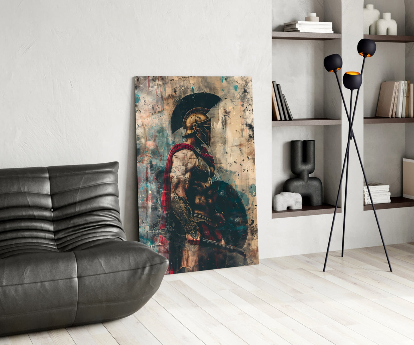 Red Caped Spartan Profile Glass Wall Art