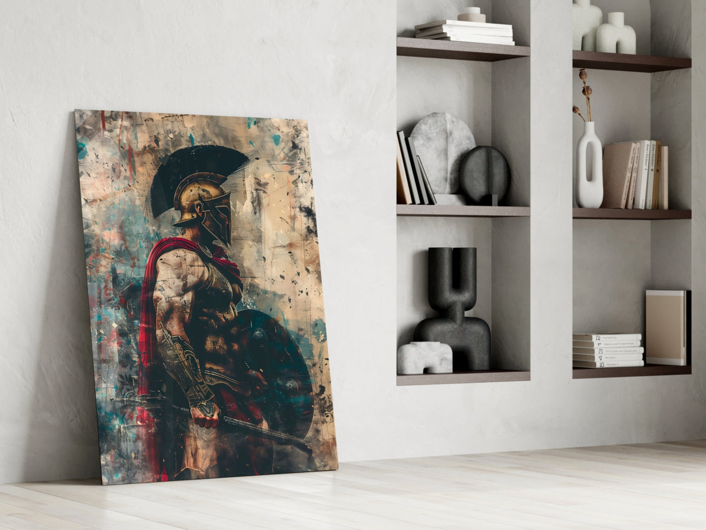 Red Caped Spartan Profile Glass Wall Art