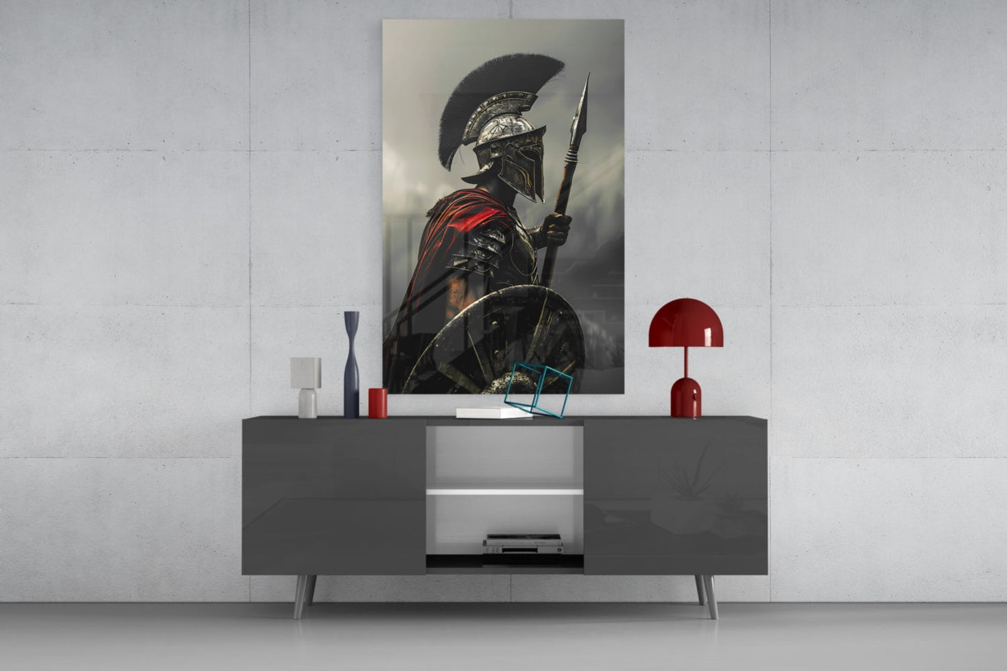 Realistic Spartan Warrior Glass Wall Art