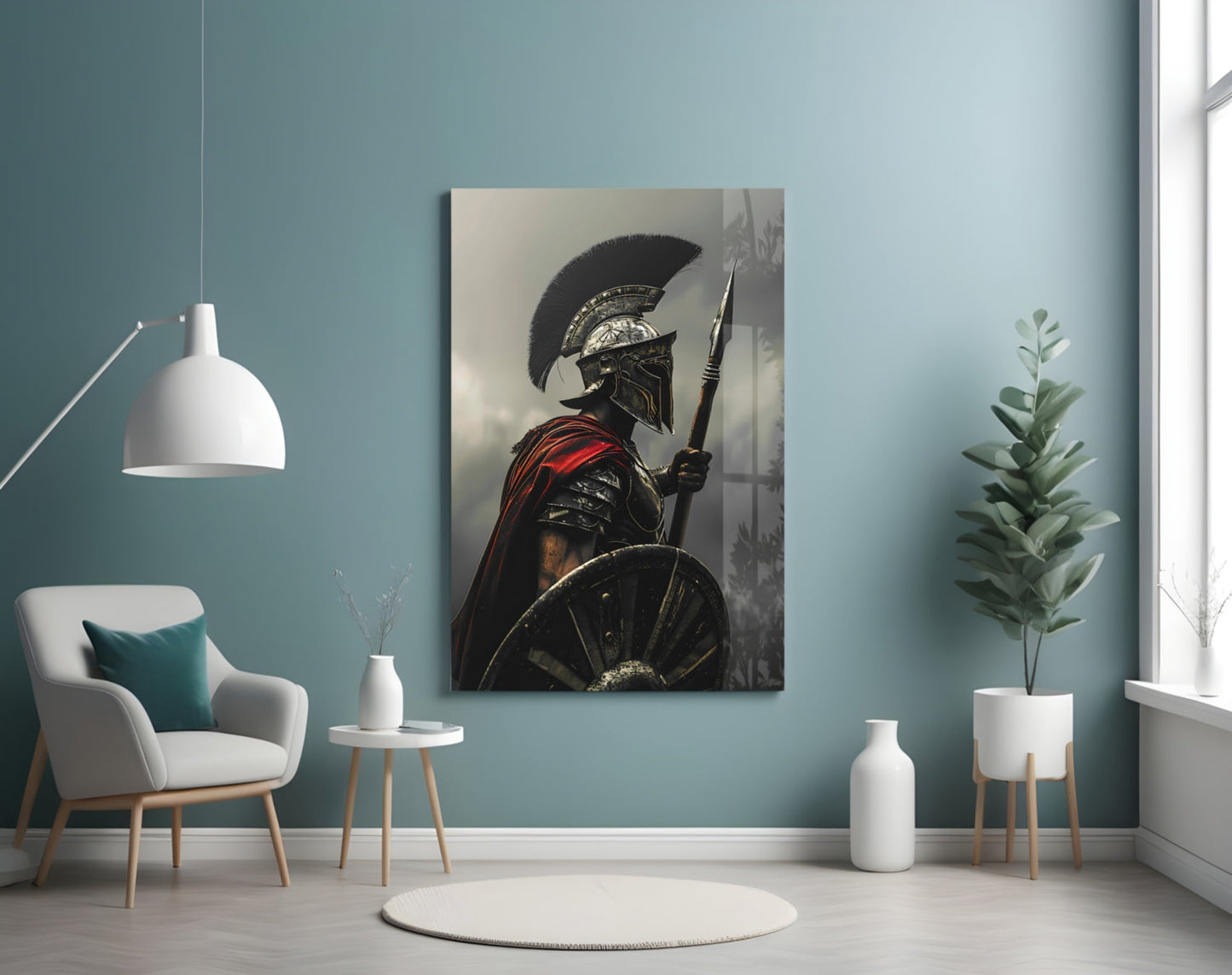 Realistic Spartan Warrior Glass Wall Art
