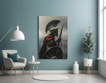 Realistic Spartan Warrior Glass Wall Art