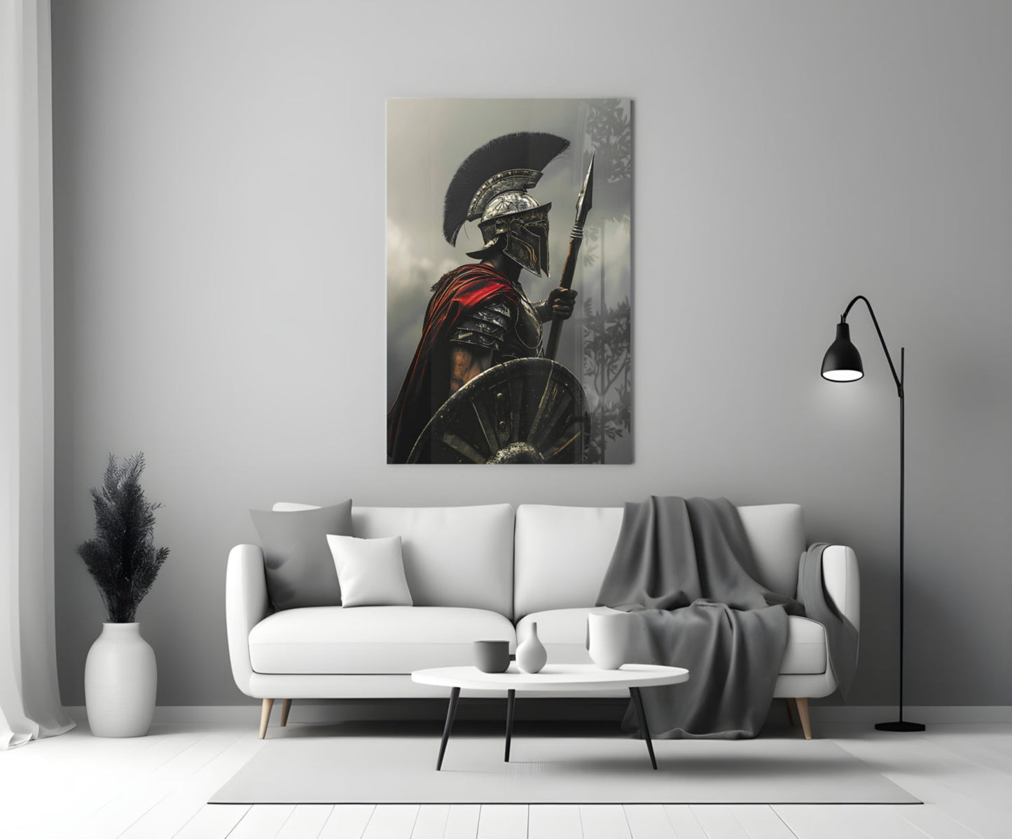 Realistic Spartan Warrior Glass Wall Art