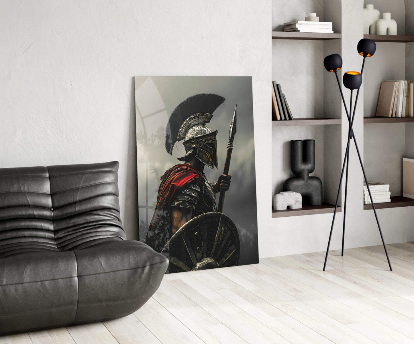 Realistic Spartan Warrior Glass Wall Art