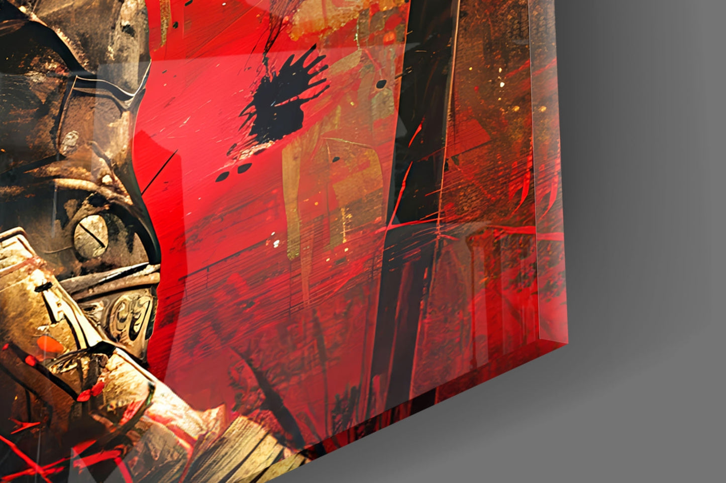 Crimson Splatter Gladiator Glass Wall Art