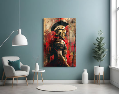 Crimson Splatter Gladiator Glass Wall Art