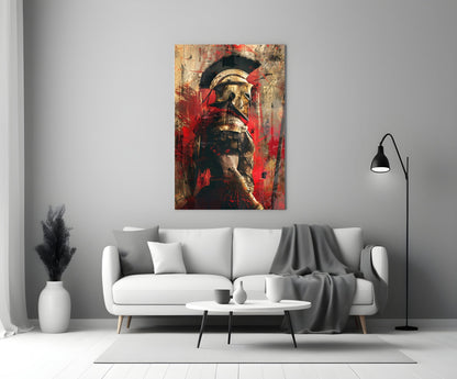 Crimson Splatter Gladiator Glass Wall Art