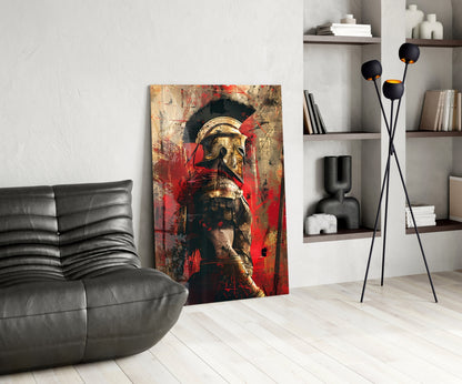 Crimson Splatter Gladiator Glass Wall Art
