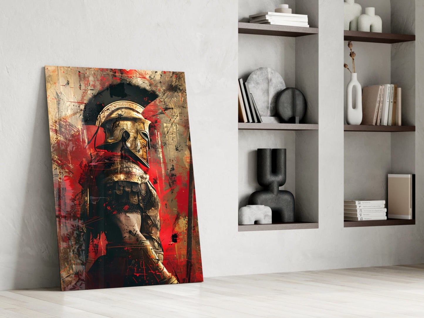Crimson Splatter Gladiator Glass Wall Art