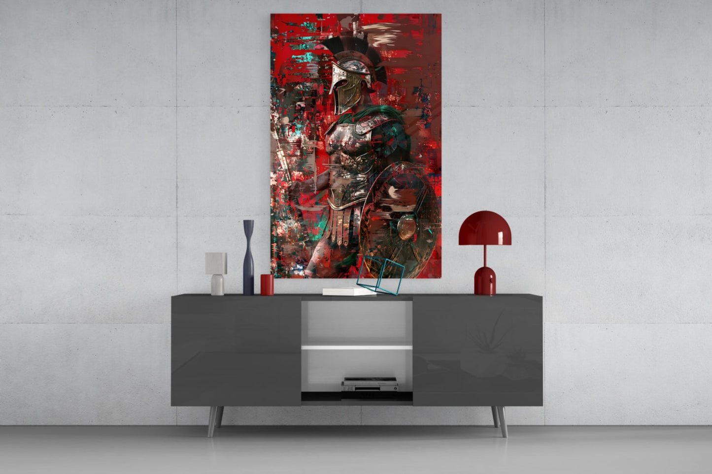 Deep Red Gladiator Shield Glass Wall Art