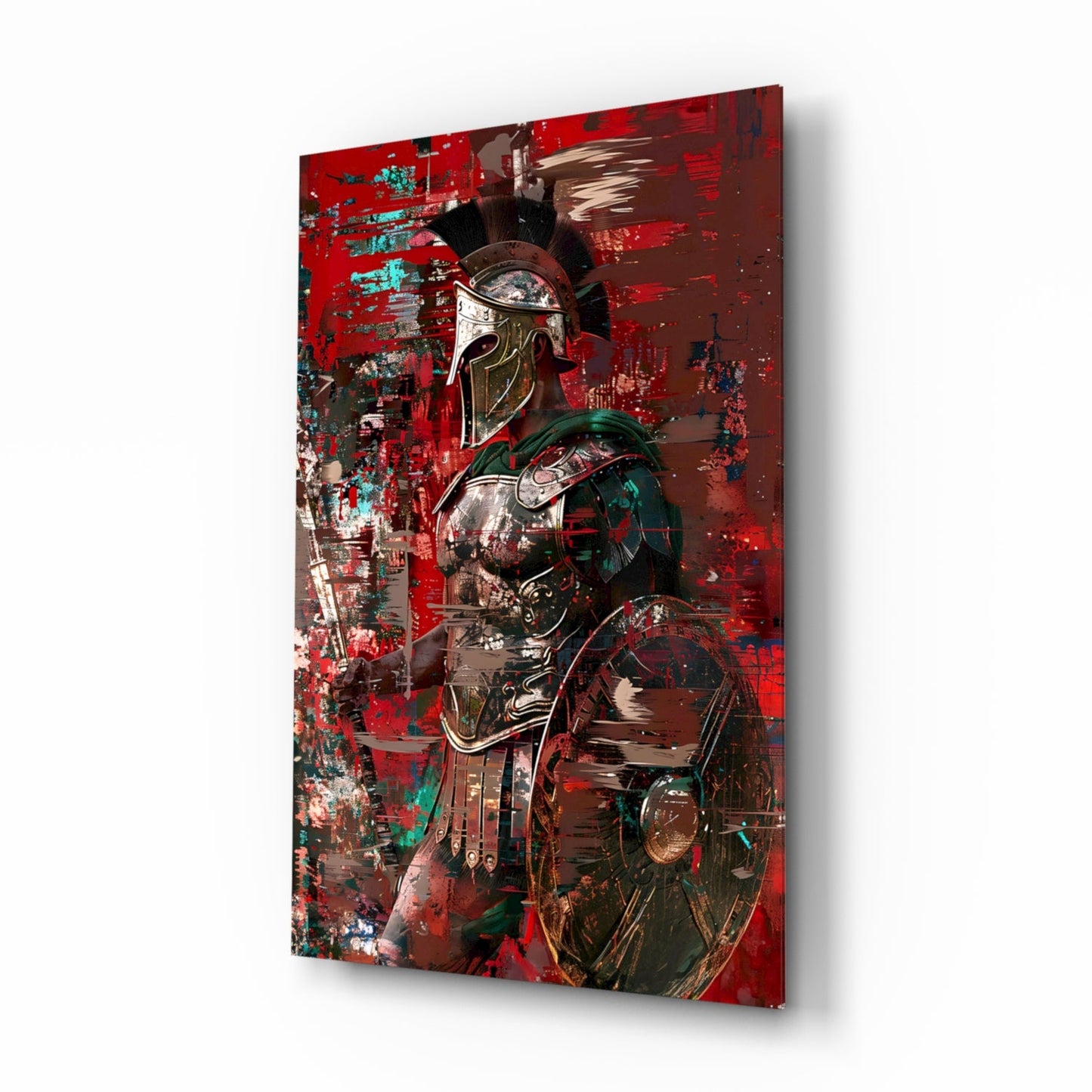 Deep Red Gladiator Shield Glass Wall Art