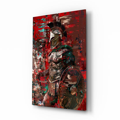 Deep Red Gladiator Shield Glass Wall Art