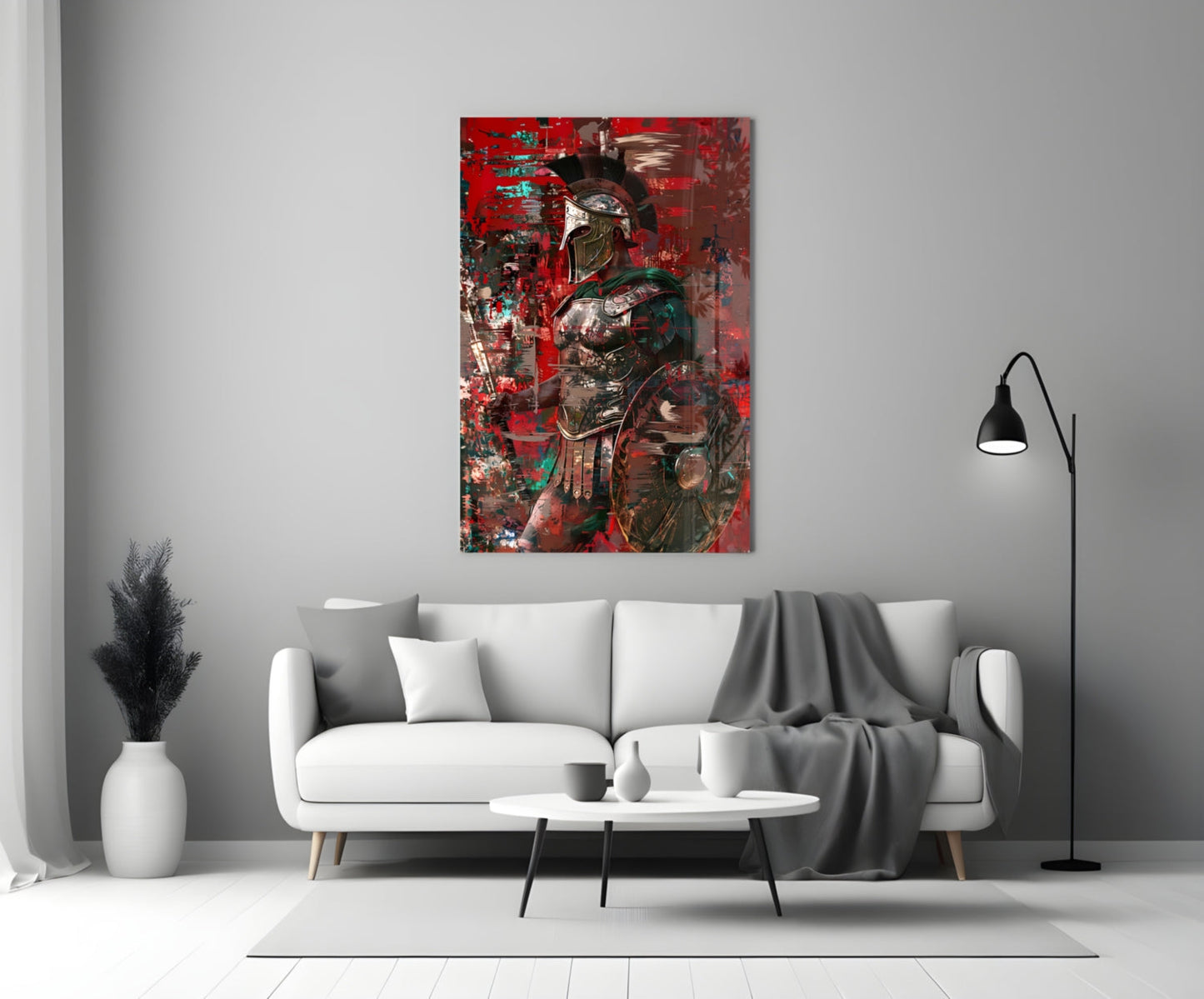 Deep Red Gladiator Shield Glass Wall Art
